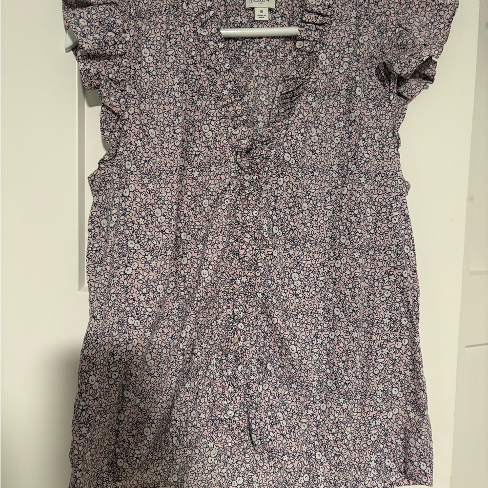 J. Crew Floral Ruffle Sleeve Top S